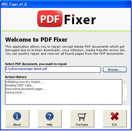 PDF repair tool to repair PDF files that are corrupt or damaged.
